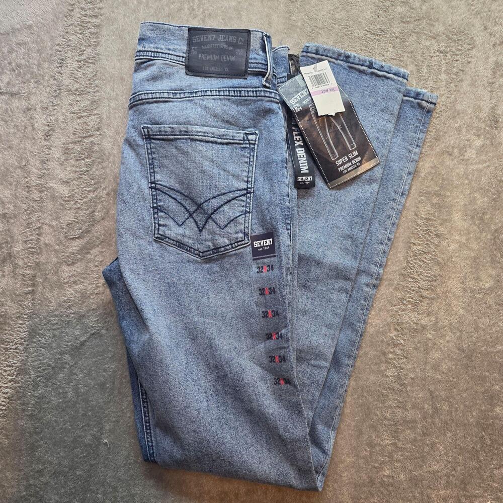 Seven7 Super Slim Jeans Mens 32x34 Blue Light Wash Extra Slim Fit Skinny Stretch